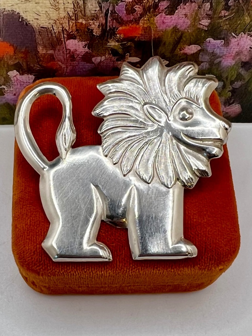 Sterling Repoussé Lion Brooch